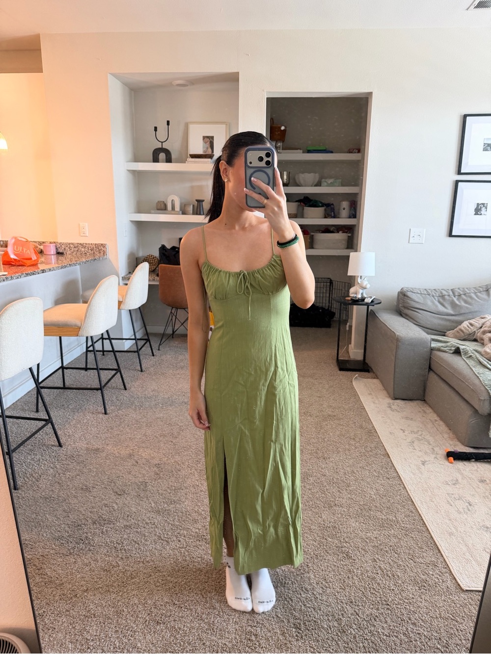 Zara Olive Green Slim-Shoulder Maxi Dress